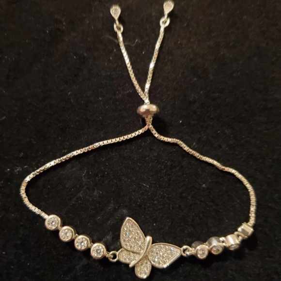 Blingy Silver Crystal Rhinestone Butterfly Slide Bracelet - Picture 1 of 3